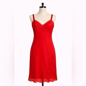Vintage Red Lace-Trim Slip Dress
